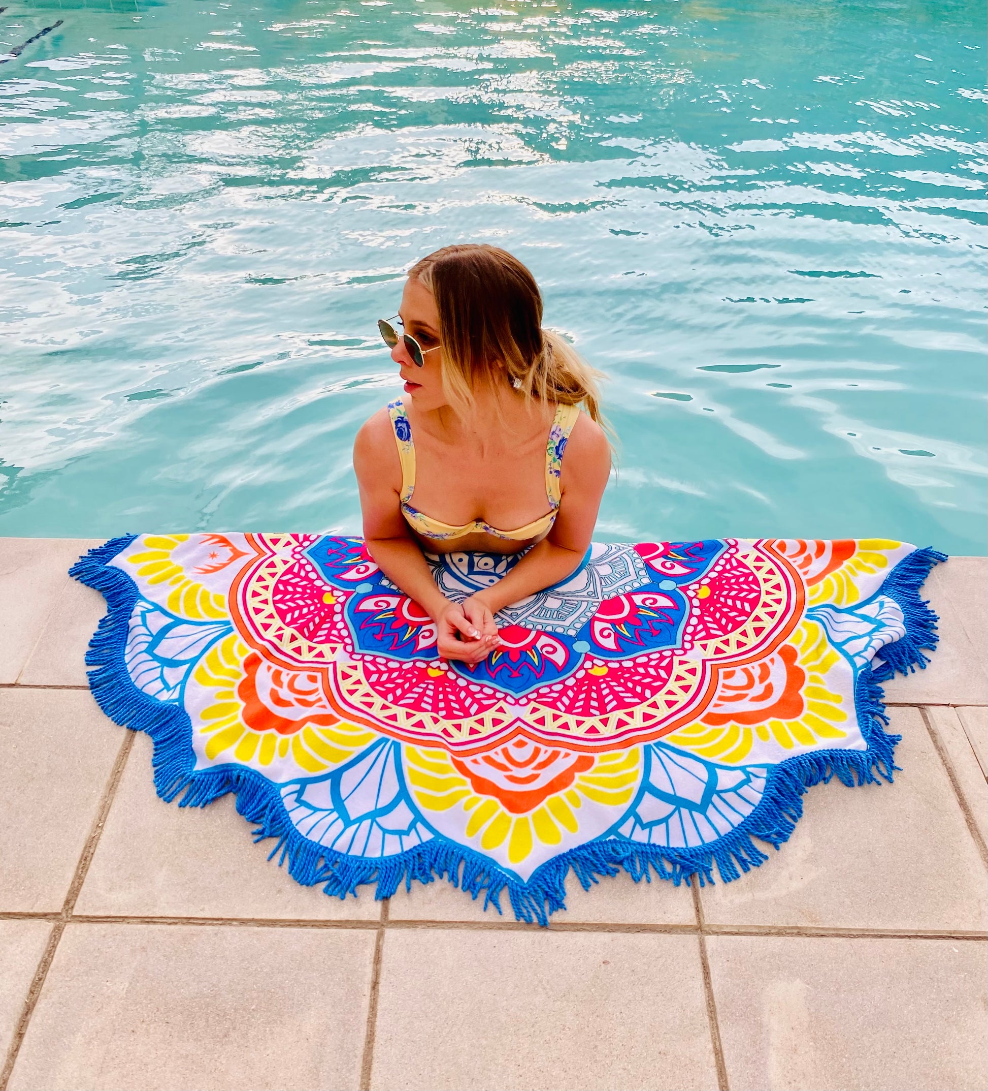 TAL FRINGE LOTUS BOHO MANDALA ROUNDIE BEACH TOWEL