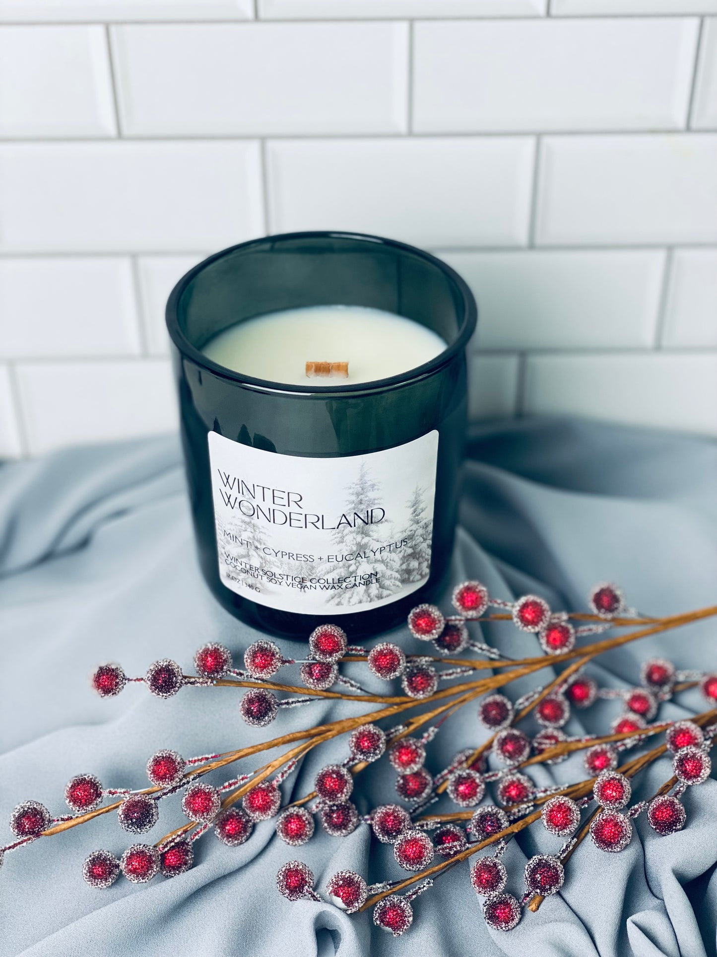 mint cypress eucalyptus snow winter candle