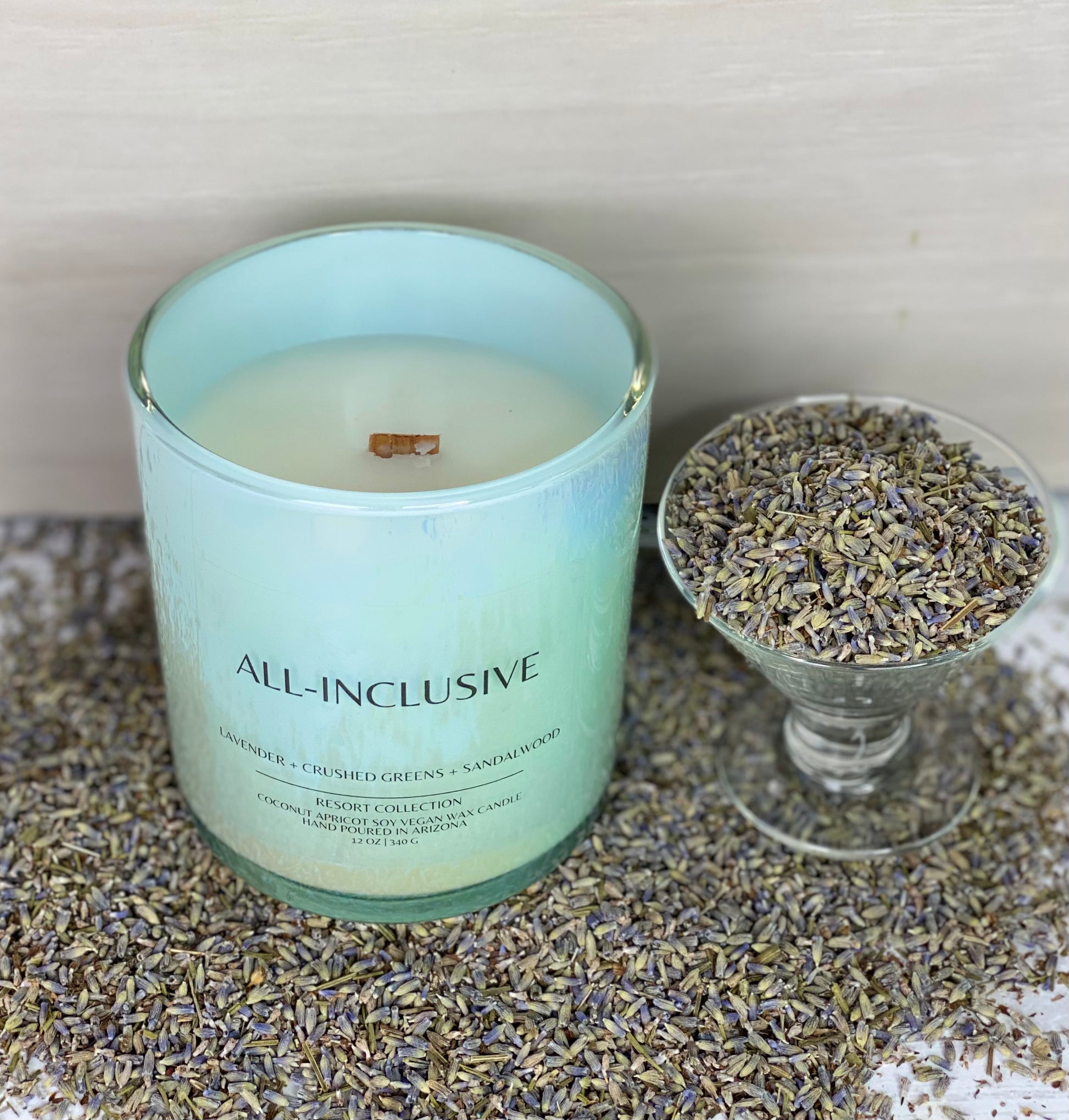 lavender + crushed greens + sandalwood scent category earthy  Absolutely the most unique of our 3 lavender options (Balanced & Harmony from our LUX collection. The peace lavender brings but with the additive of fresh greens, giving off the feel of walking through nature yet on the private grounds of a luxury resort on a trail that leads to your private dinner with a 5 star chef.  Additional notes include violet, aromatic greens, cool waters, black pepper, patchouli, amber, musk.